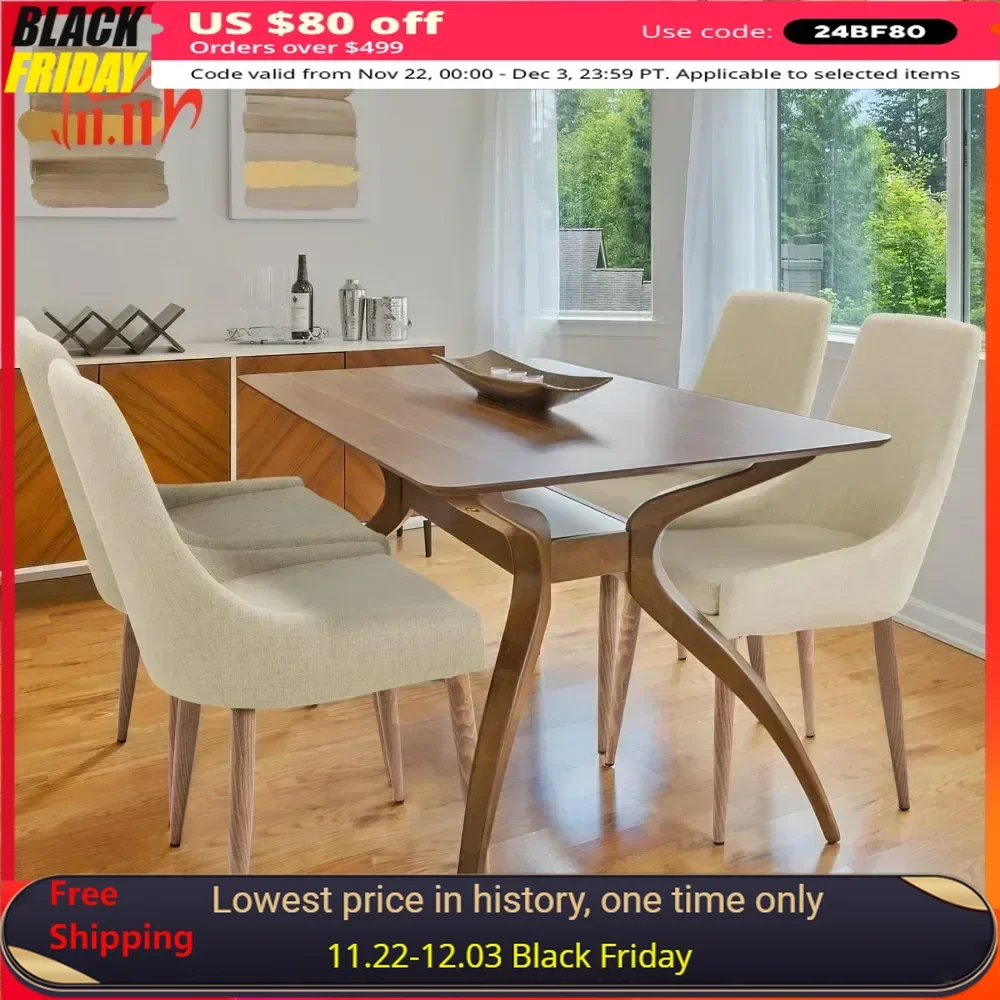 

Dining Chairs Set of 4, Accent Chair with High Back Beige Fabric Dinings Comfy Chair for Kitchen Upholstered Dining Chairs