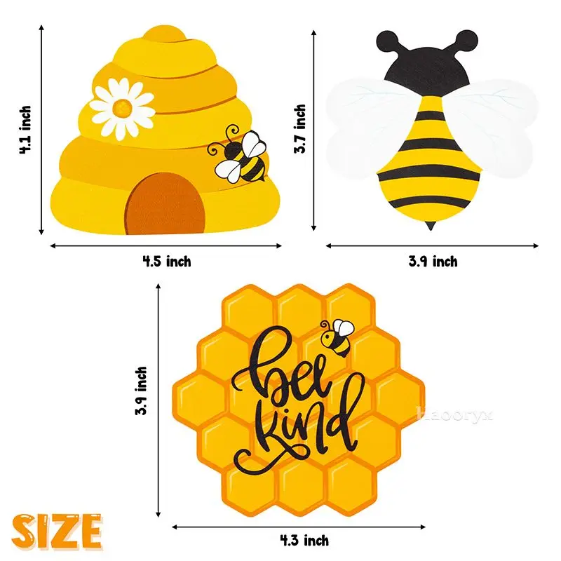 3Pcs Bee Shaped Wooden Desktop Centerpieces Decor Bee Happy Honey Beeswax Tabletop Decorations Home Rustic Aesthetics Supplies