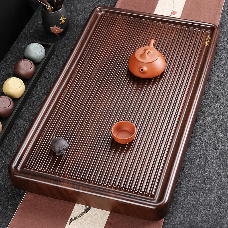 Whole black sandalwood tray Solid wood household simple rosewood Chinese table Tea sea single-layer Kung Fu set tray