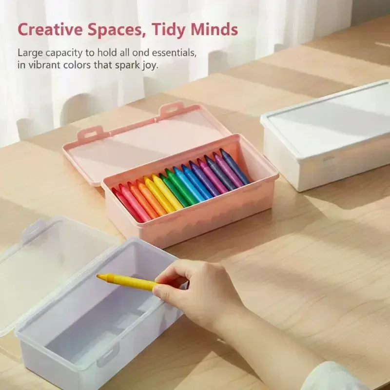 1 Pcs Clear Colorful Pencil Box Large Capacity Plastic Organizer Storage Boxes For School Bulk Stackable Design Office Supplies