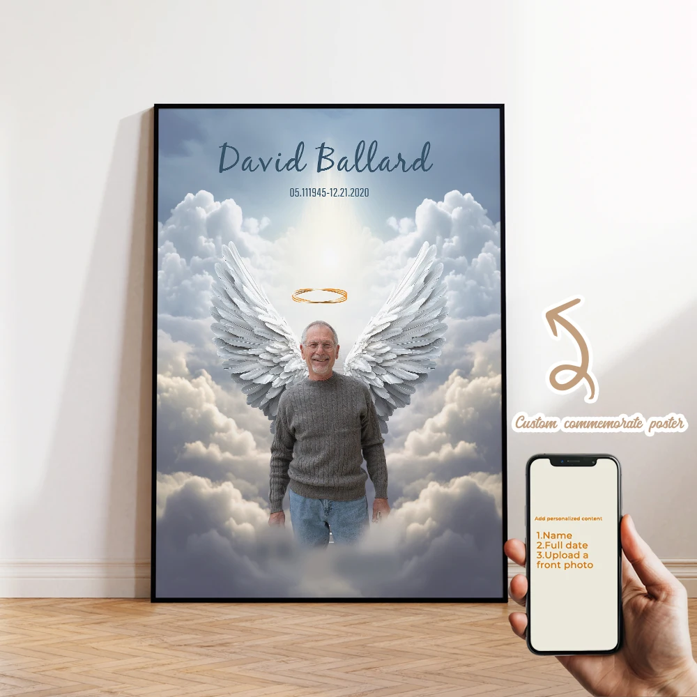 

1pcs Customized Photos WithA Wings And Halo Background Wall Art Prints Canvas Painting Poster Picture For Living Room Home Decor