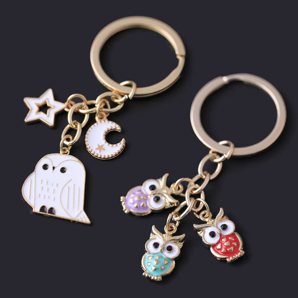 Owl Key Chain Moon Star Night Keychain For Women Colorful Enamel Car Bag Pendant Fashion Jewelry