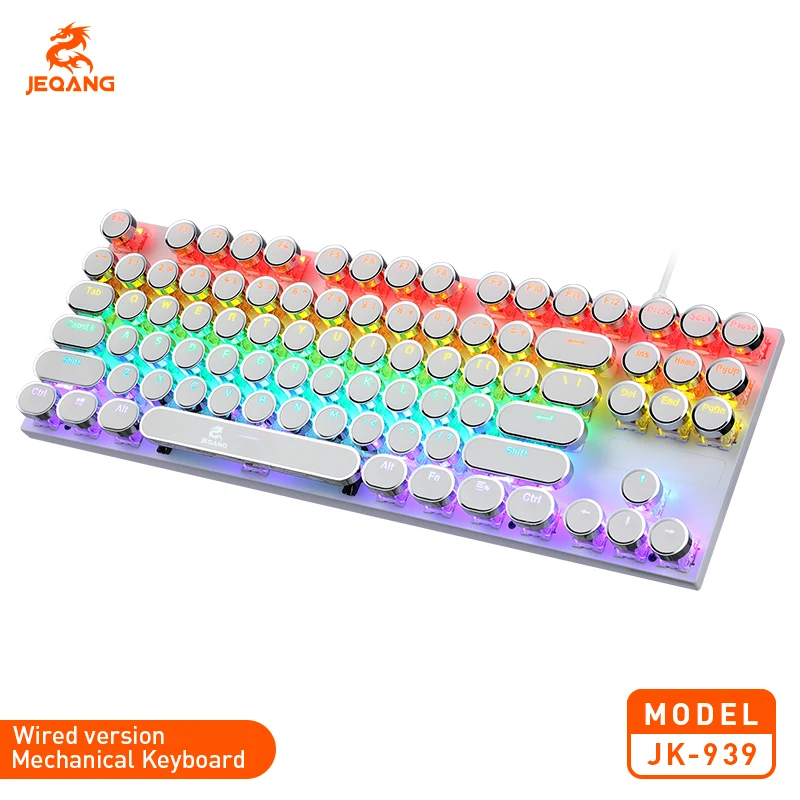 JEQANG JK-939 لوحة المفاتيح الميكانيكية السلكية الخلفية ABS لونين حقن صب تعليق غطاء مفتاح لوحة المفاتيح