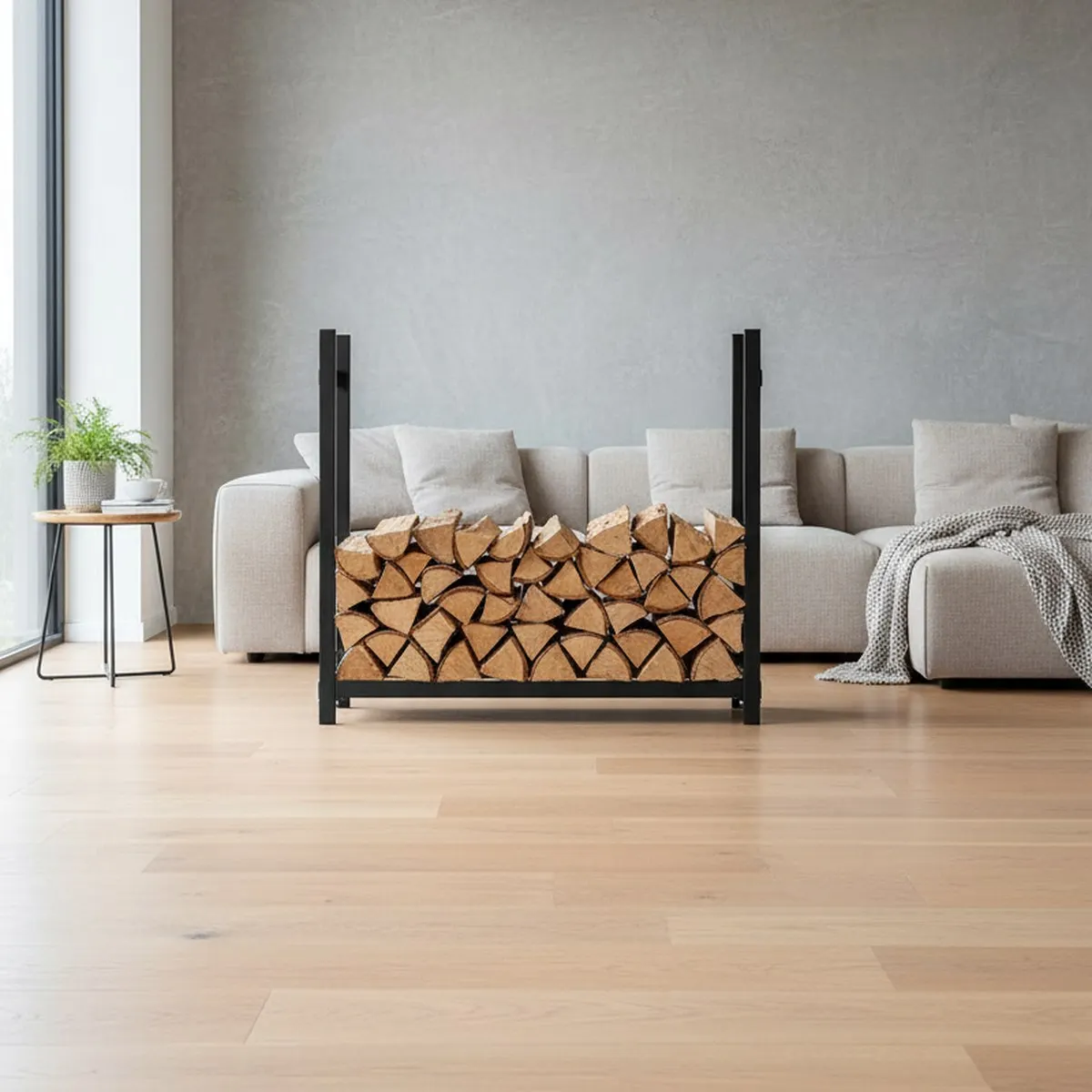 4ft Heavy Duty Firewood Rack Wood Log Holder Outdoor Indoor Waterproof Cover Freestanding Fire Wood Storage Solution