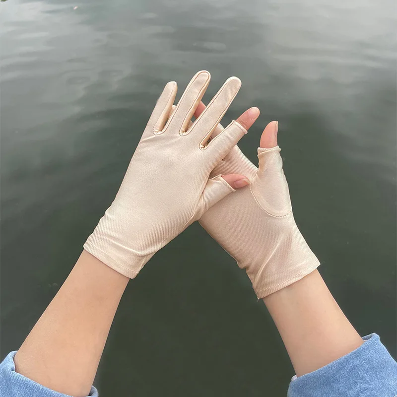 Thin ice silk gloves for men and women in summer, spring and autumn, half fingers and two fingers, picking tea, sun protection