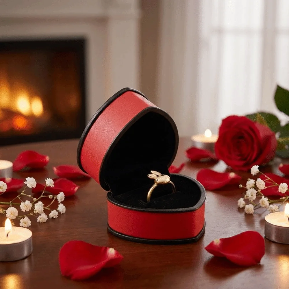 Heart-shaped Jewelry Box Solid-color Surface PU Leather Heart-shaped Box Compact Portable Size Reliable Stitching Storage Box
