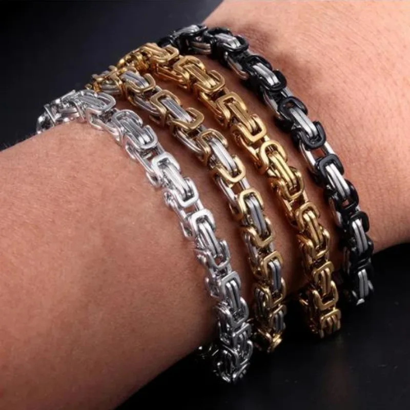 New Byzantine Emperor Chain Bracelet for Men Women Heavy Thick Solid Metal Stainless Steel IP Gold Plated Jewelry Charms Gift