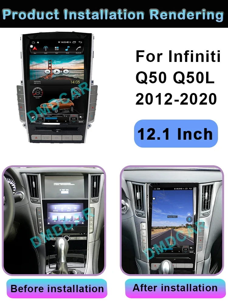 شاشة على طراز تسلا لـ Infiniti Q50 و Q50L ، مشغل سيارة لاسلكي ، مشغل فيديو ، ملاحة بنظام تحديد المواقع ، أندرويد 12 ، عمودي ،