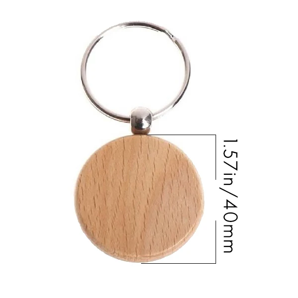 A55T40Pcs Blank Round Wooden Key Chain Diy Wood Keychains Key Tags Can Engrave Diy Gifts