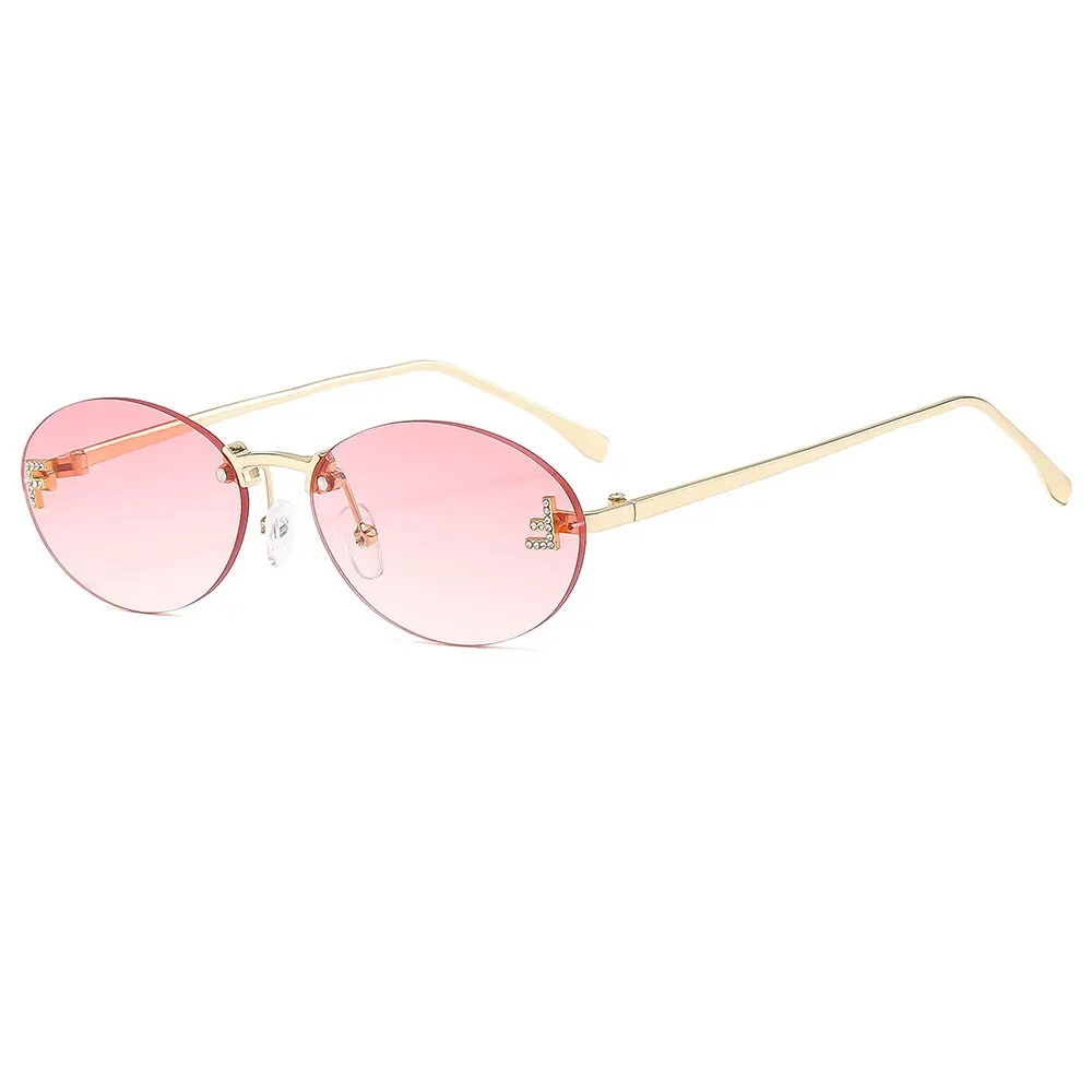 CCspace Luxus Marke Design Randlose Sonnenbrille Frauen Oval Retro Kleine Größe Metall Suneyeglass Im Freien Casual Urlaub Uv400 # 300371 6