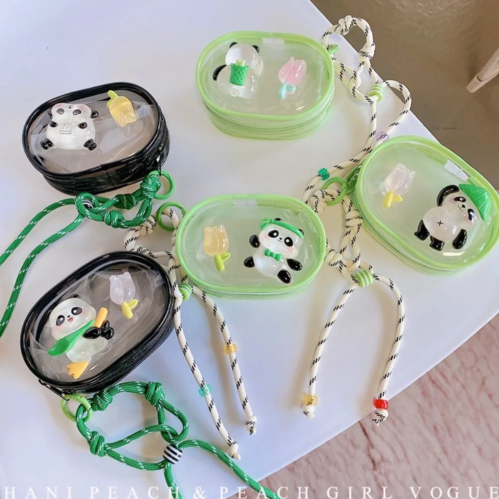 Cute Multifunctional Data Cable Storage Box Panda PVC Zero Wallet Transparent Doll Display Bag