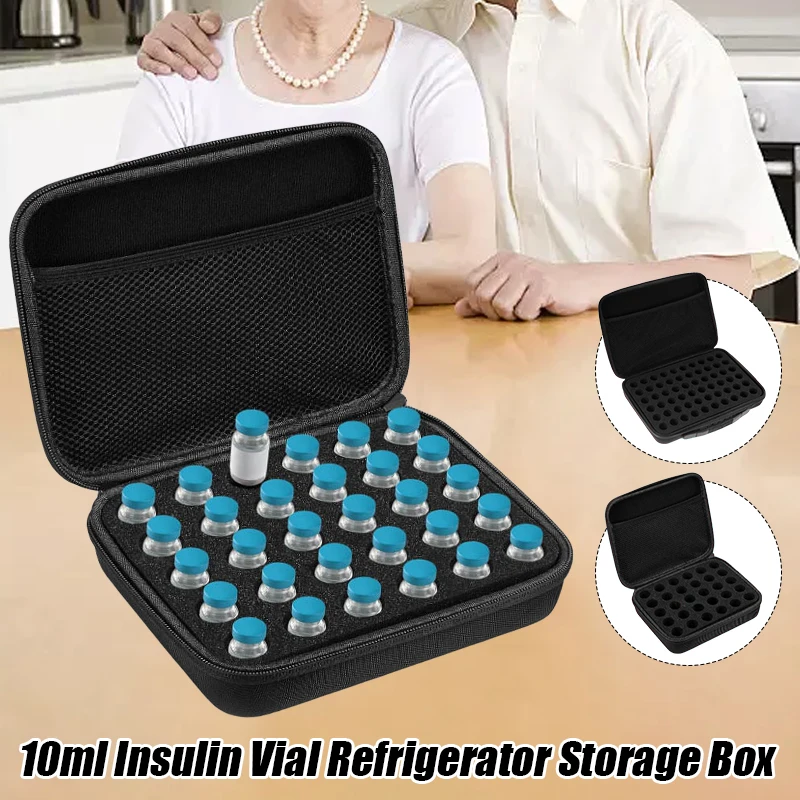 

30/60 Slots 10ml Insulin Vial Storage Box with Mesh Bag for Organizing Small Injection Vials Portable Samll Bottle Carrying Case