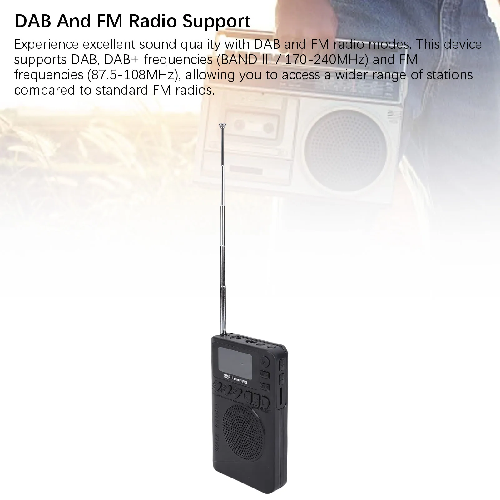 راديو DAB + FM محمول 3 في 1 تصميم LED شاشة ملونة راديو جيب محمول مدمج سمّاعات بلوتوث وبطاقة تخزين