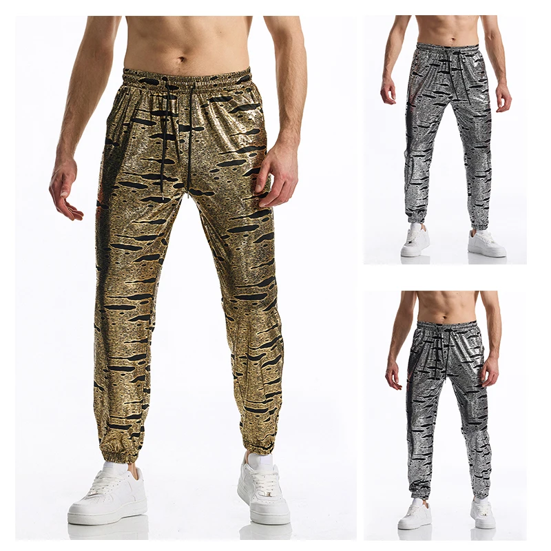 2026 Cloud-Print Gold-Embossed Casual Pants for Men,Fashion Round Waves/Checkered Hot-Stamped/Gold Disco Men's Cuffed Trousers