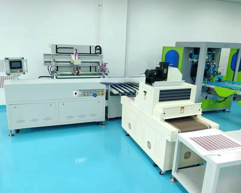 Automatic flat panel spot Uv screen printing machine, for paper sticker heat transfer plastic film PVC sheet