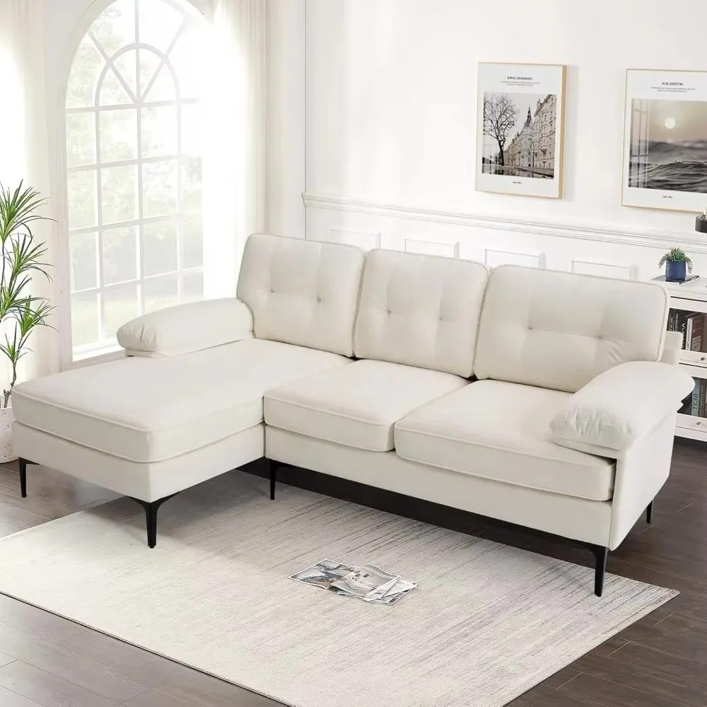 83-inch L-shaped sofa with reversible chaise longue, living room 3-seater sofa, convertible sectional sofa with removable lid