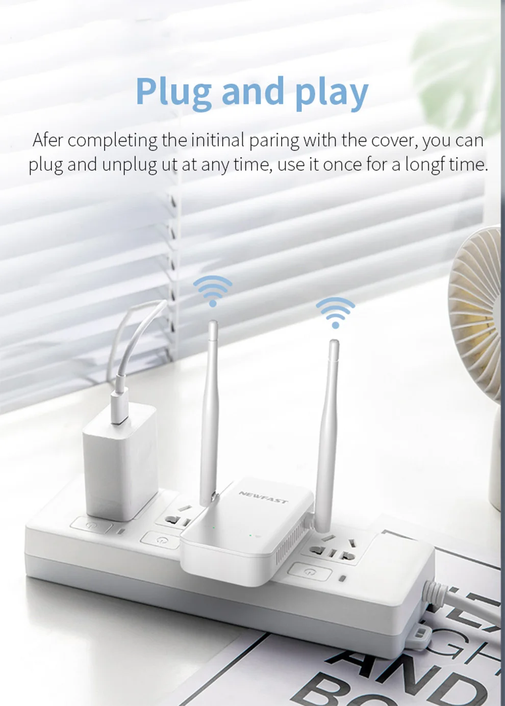 Newfast Маленький усилитель сигнала Wi-Fi 300 Мбит/с 2,4G Wi-Fi повторитель Внешние антенны 2*3 дБи WIFI Extender Простая настройка Plug and Play