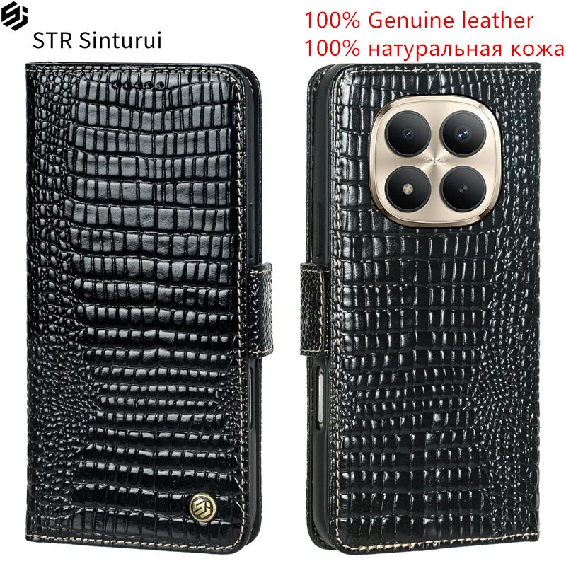 

STR Genuine leather lizard grain card Slot Wallet Cover For Xiaomi Redmi Note 13 13R 14 15 Pro+ Pro 14S shockproof phone Case