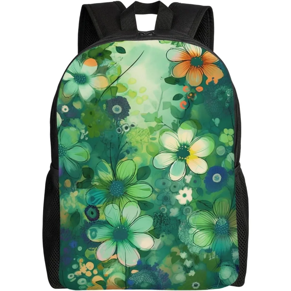 

Abstract Seasonal Green Floral Cute Backpack Waterproof Lightweight Laptop Backpack Shoulder Bag Casual Daypack For Women Men