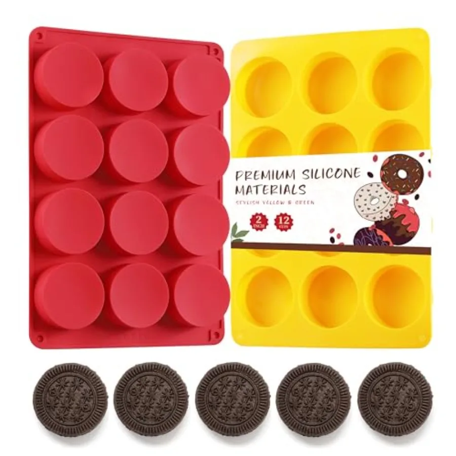 2 uds moldes de silicona para galletas y Chocolate, molde redondo de silicona para hornear de 12 cavidades para Oreo, dulces, galletas de Chocolate, Mini pastel y gelatina Di