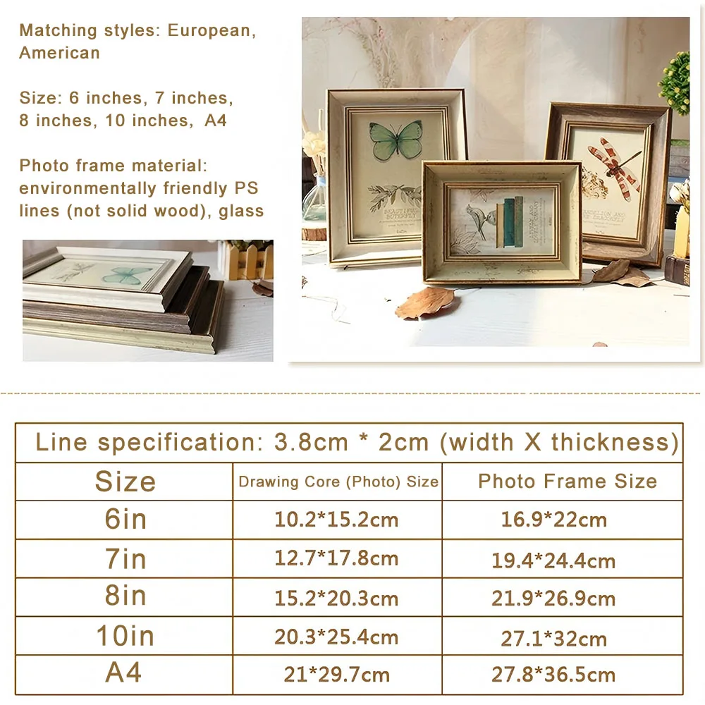 Wooden Picture Frame Vintage Portrait Photo Frames 6 Inch 7 Inch Wedding Anniversary Retro Landscape Horizontal Poster Frame