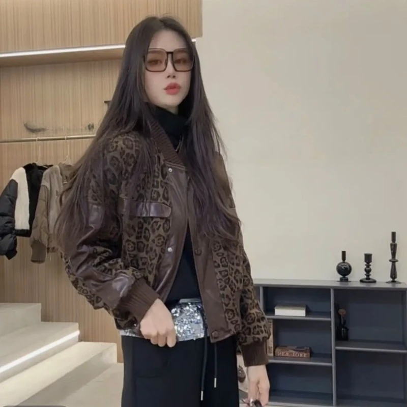 

Outerwear Versatile Casual Jacket Stylish High-end and Elegant OutCoat Leopard Print Imitation Sheep Leather Clip Cotton Jacket