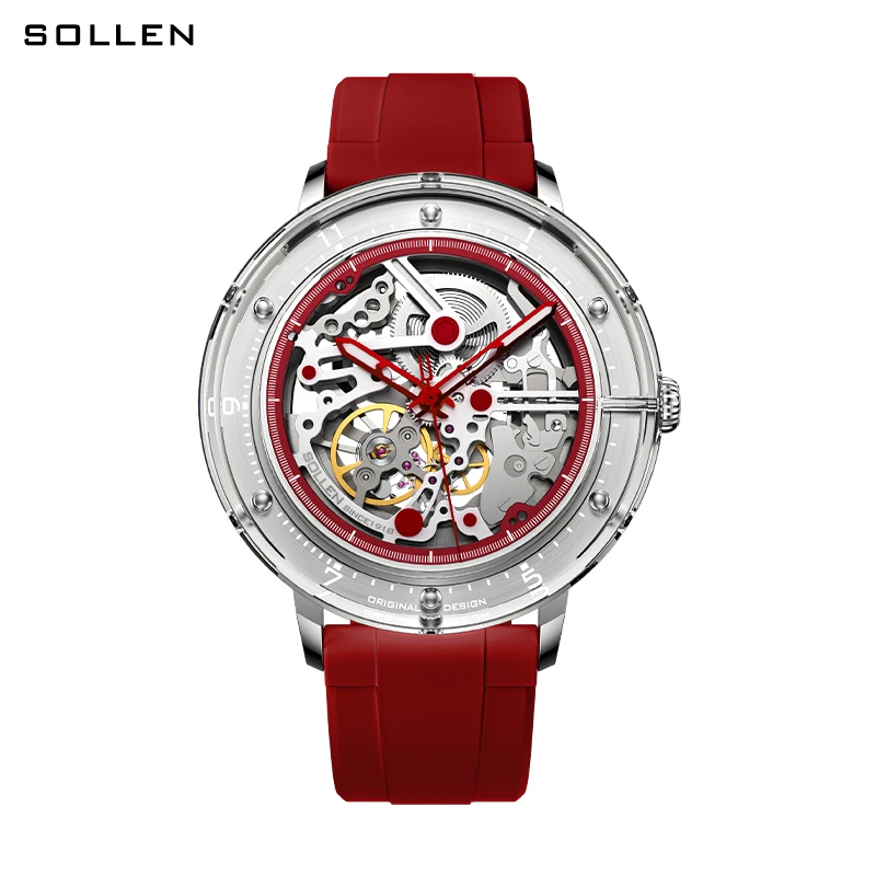 Switzerland Luxury Brand SOLLEN Seagull Automatic Mechanical Men\'s Watches Sapphire 3D Luminous Skeleton Waterproof Clock SL320