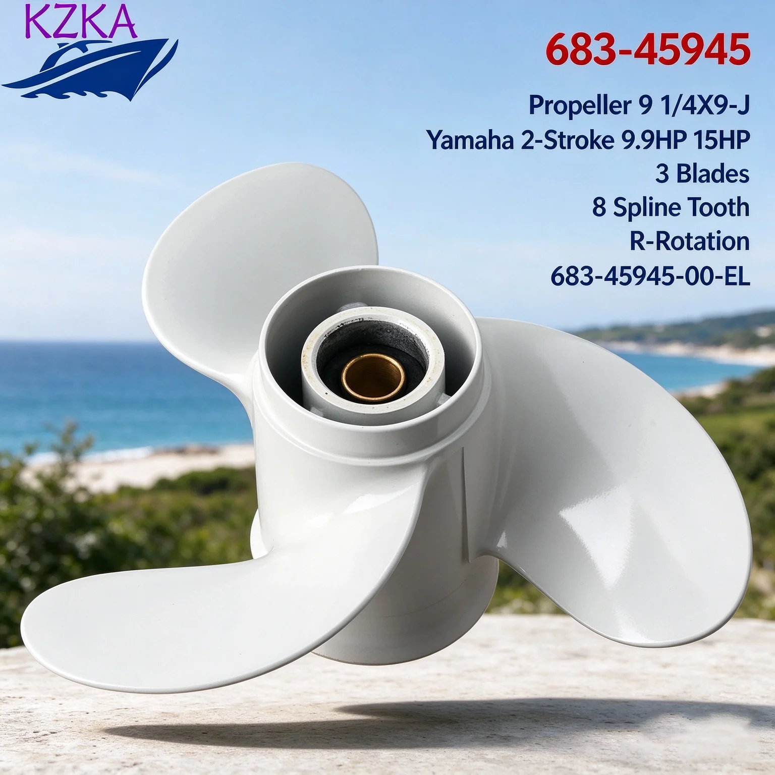 Boat Engine 9 1/4X9-J Propeller 683-45945 for Yamaha 2 Stroke 9.9HP 15HP 3 Blades 8 Spline Tooth R-Rotation 683-45945-00-EL