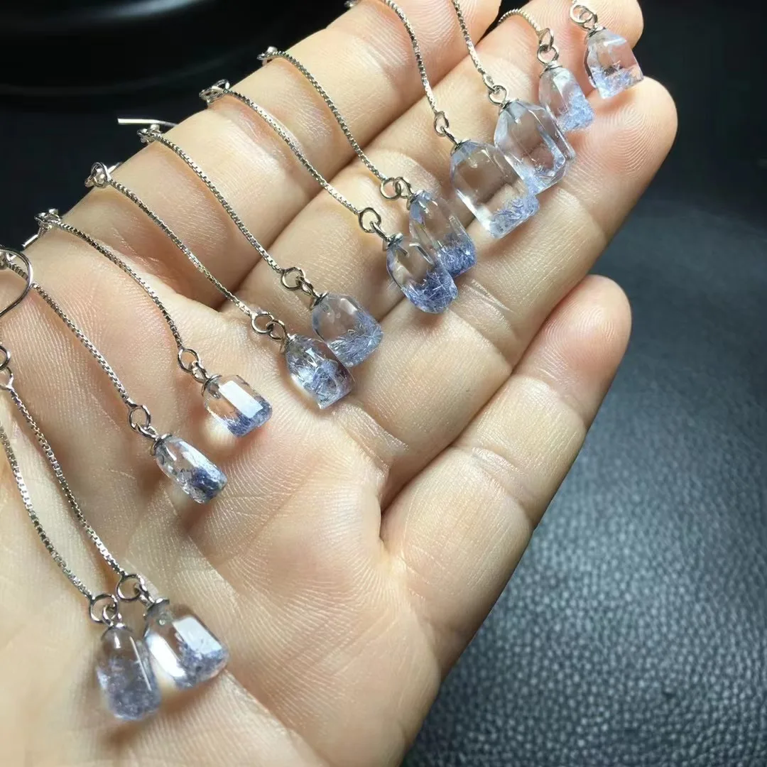 925 Silver With Natural Dumaortierite Crystal Healing Earrigns One Pair Fashion Jewelry Gift For Friends