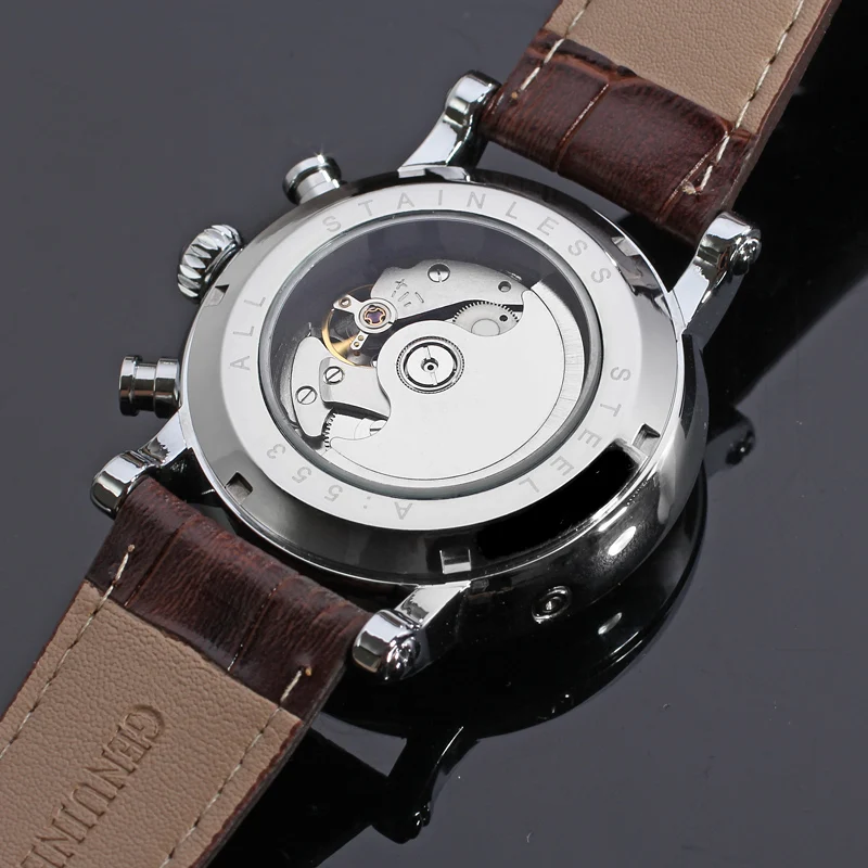 FORSINING Automatic Watch Mens Tourbillon Mechanical Waterproof  Leather Strap Moonphase Male Self-Winding Wristwatches Relogio