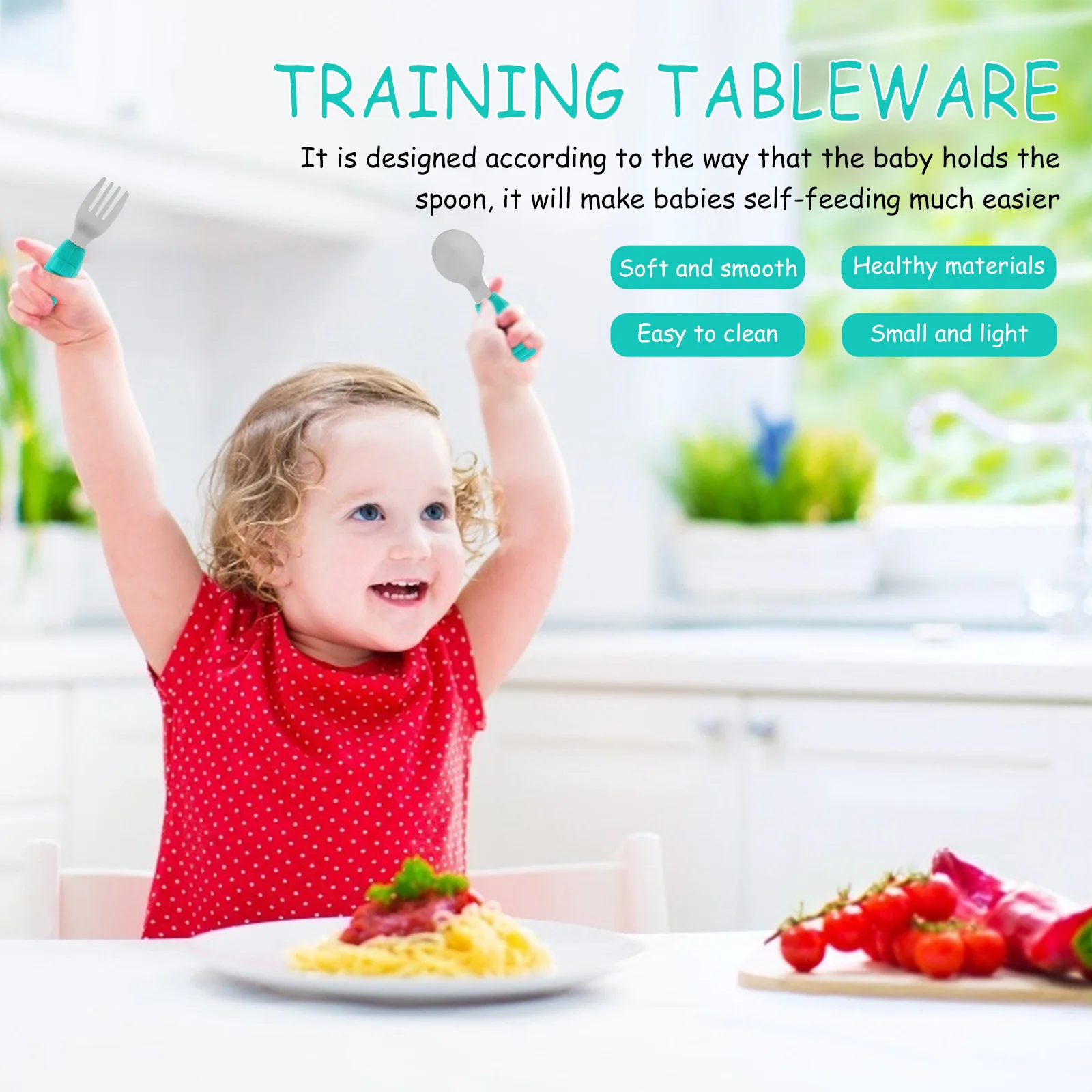 

1Set Silicone Handle Baby Fork Spoon Set Stainless Steel Training Tableware Toddler Feeding Utensil Baby Utensil