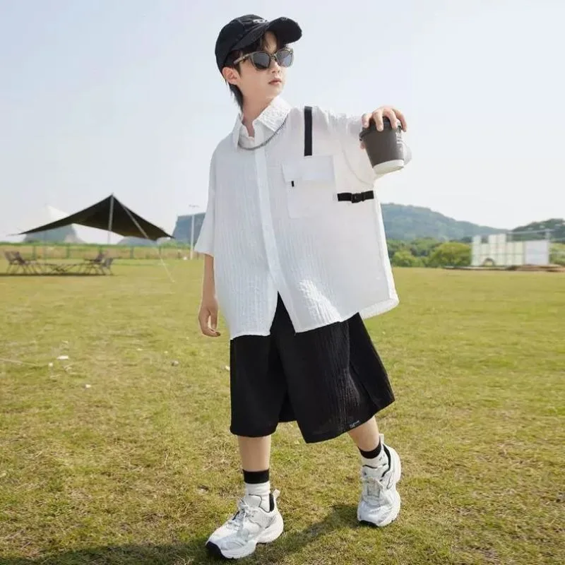 قميص صيفي بأكمام قصيرة من عمر 8 إلى 10 سنوات ملابس أطفال أطقم ملابس للأولاد 7 سنوات للأطفال من 4 أطفال كوري قطن 14