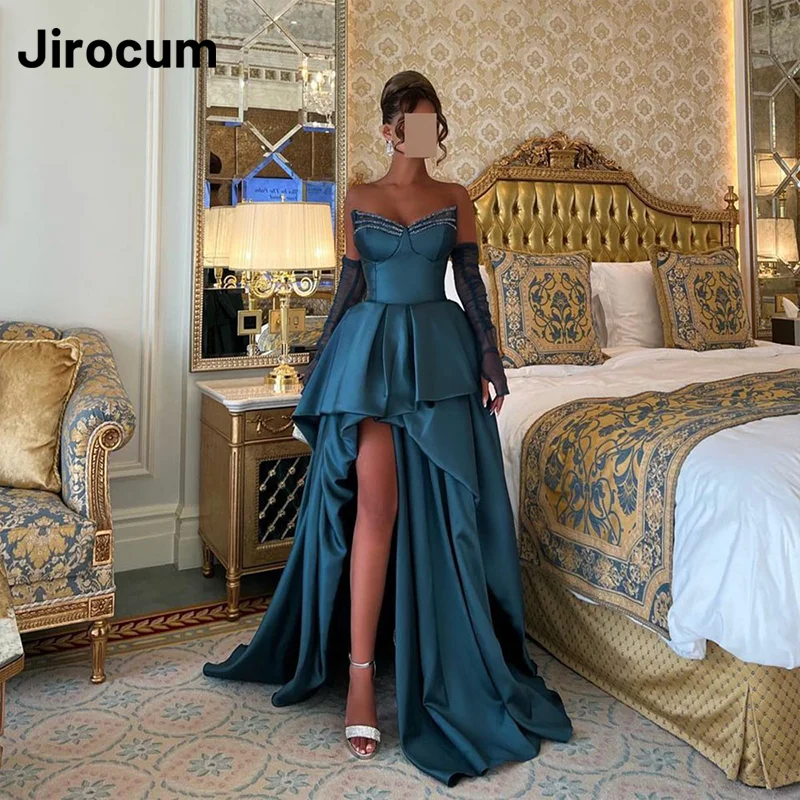 Jirocum Sweetheart Evening Gown Women's Beaded Sequin A Line Prom Party Dress Satin Side Slit customized Formal Occasion Gowns