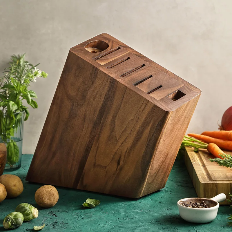 

HEZHEN держатель для кухонных ножей из орехового дерева, 7 отверстий, деревянная стойка для хранения ножей, 7 слотов, дизайн, кухонные аксессуары, инструменты