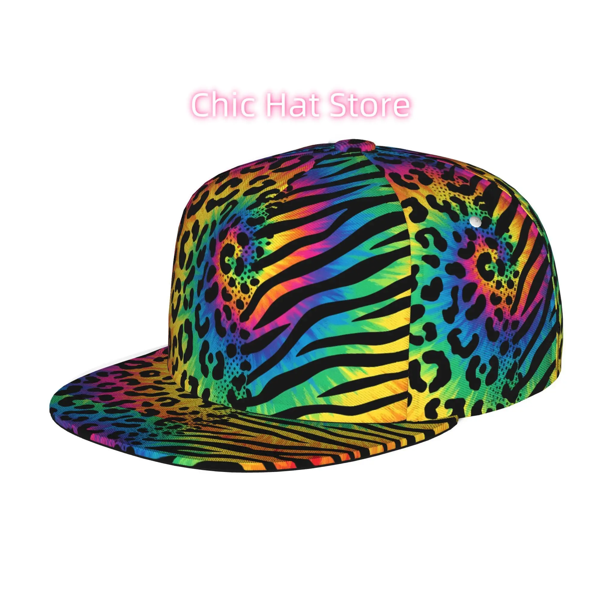 Rainbow Leopard Zebra Pattern, Men Women Unisex Flat Brim Baseball Cap, Hip Hop Streetwear Snapback Trucker Hat for Skateboardin