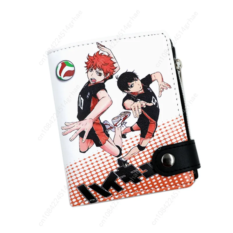 Anime Haikyu!! Shoyo Hinata PU Short Wallets Tobio Kageyama Button Purse with Coin Bag