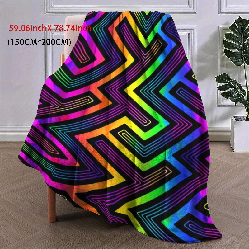 Retro Zigzag Rainbow Blanket Reversible Flannel Throw for Vintage Vibes AllSeason Comfort Playful Geometry Gift