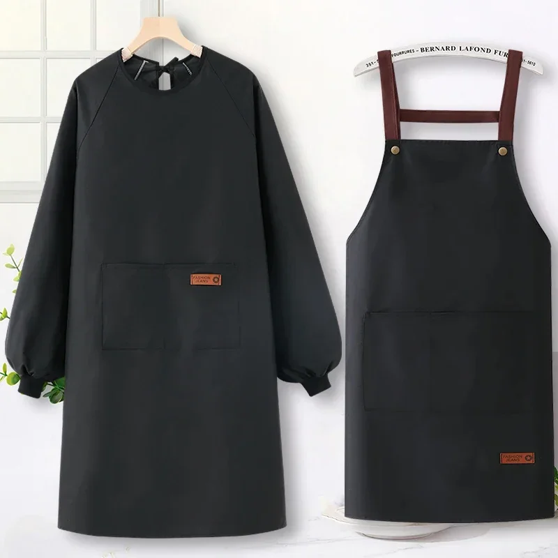 Long-sleeve apron household kitchen cooking women's work clothes waterproof and oil-proof coveralls seasonal men's apron suit