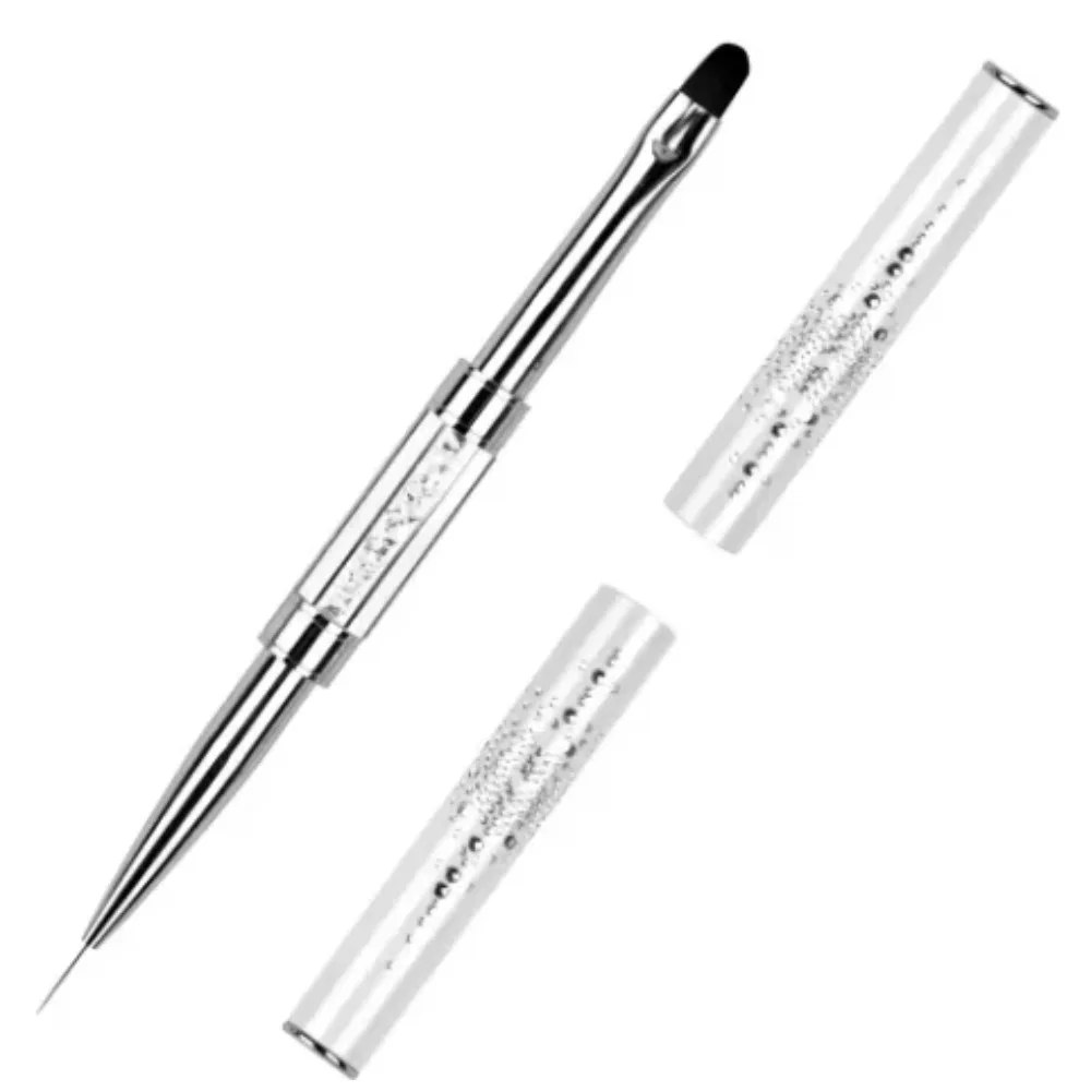 Pincel Profissional de Ponta Dupla para Gel Construtor de Unhas com Cabo de Strass para Pintura Francesa e Ferramentas de Manicure para Gel Liner