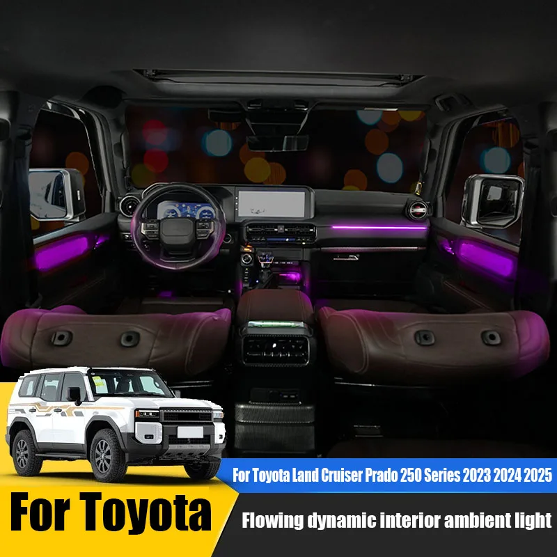 

Для Toyota Land Cruiser Prado 250 Series 2026 2025 2024, проточный свет, динамический внутренний окружающий свет, детали для модификации интерьера