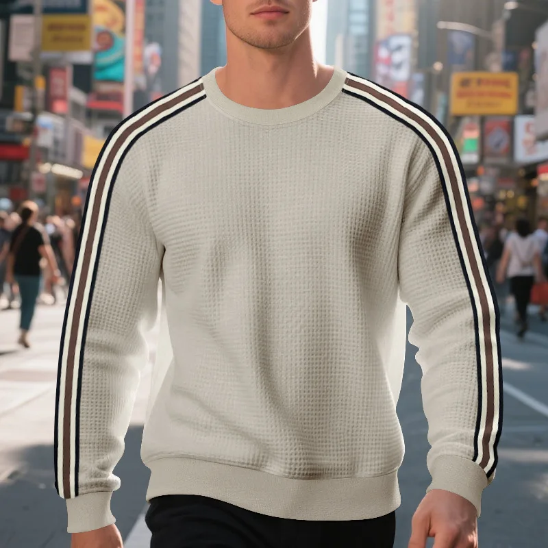 Outono masculino novo solto em torno do pescoço gridding lado listrado retalhos jumpers com capuz masculino casual respirável de manga comprida camise