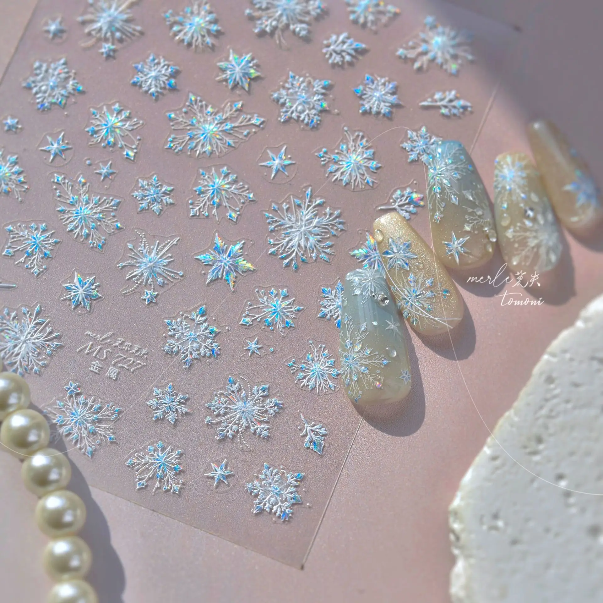 

1Pcs Bronzing Blue Snowflake Christmas Nail Stickers 5D Embossed Self Adhesive Nail Art Decoration Stickers Manicure Decals DIY