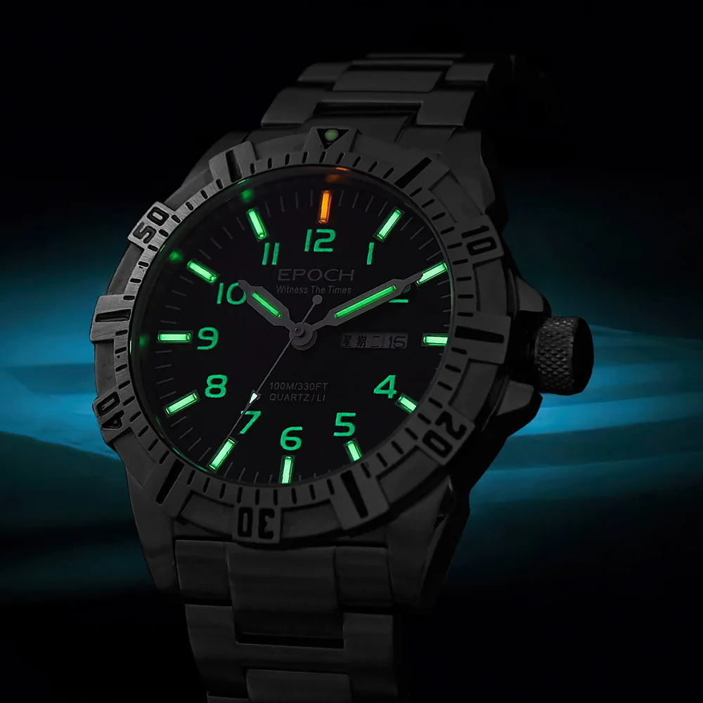 EPOCH Men Military Watch 43mm Quartz Wristwatch Sport Luminous 10Bar Waterproof Sapphire No need to replace battery in 11 years