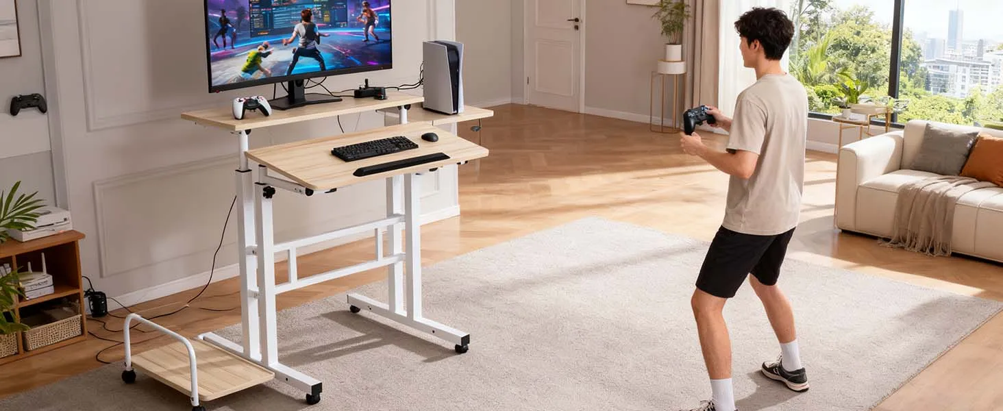 Stehschreibtisch höhenverstellbar mit 6 Rollen, für Laptop, Neigungsplatte, für Zuhause, Schreibtisch, 60*60*67 cm – Detail 2
