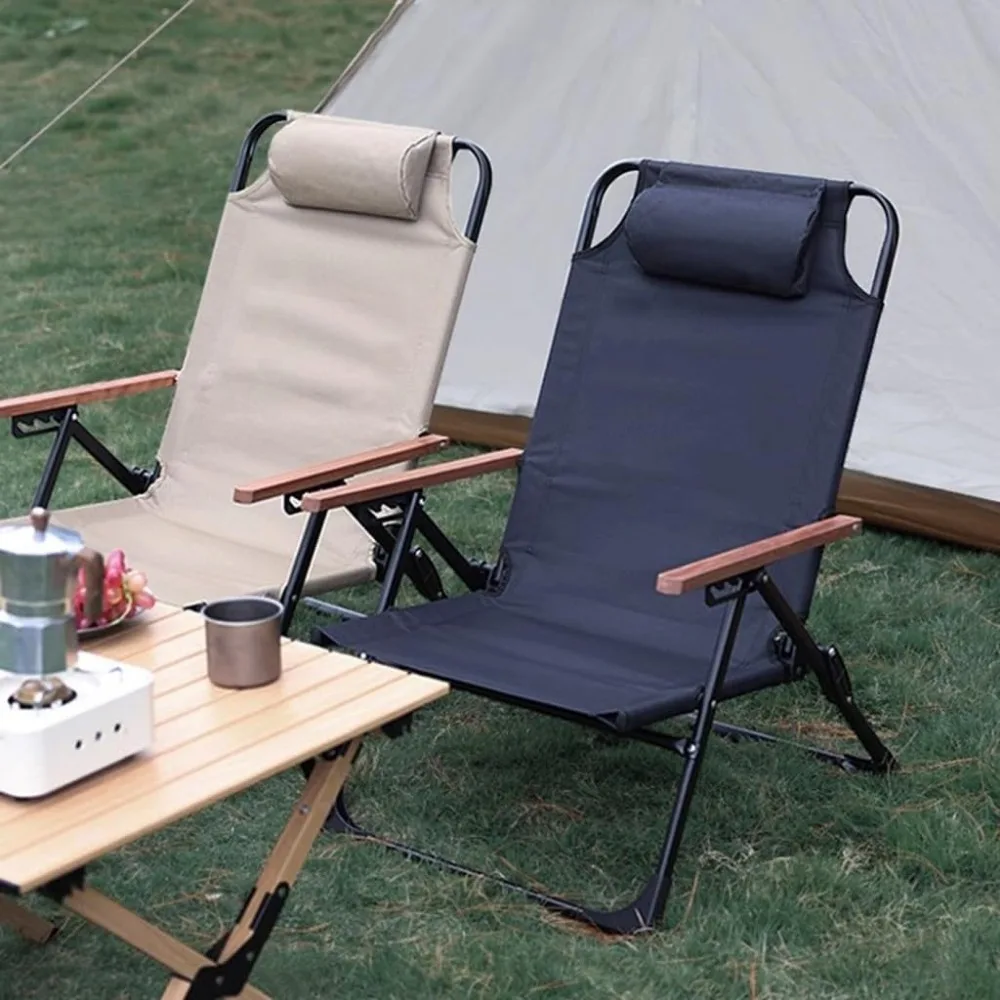 كرسي شاطئ قابل للطي قابل للتعديل للبالغين - مسند ظهر مكون من 4 أوضاع، مساند للذراعين، راحة مسامية، مثالي للتخييم والاسترخاء