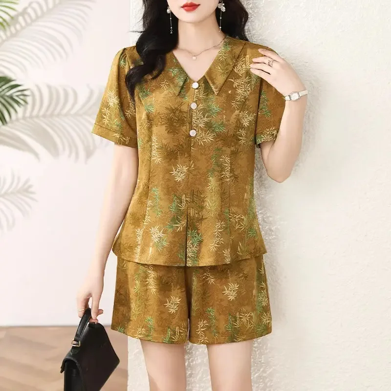 

Короткие комплекты для женщин, рубашки и блузки из 2 предметов, ансамбли с крутым принтом, летняя мода, наряд 2025 года, корейский стиль, тренды, женские шорты