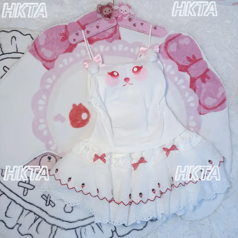 Originale Lolita Girl carino giapponese fragola pizzo adorabile dolce mini gonna torta a vita alta Kawaii dolce gonfio gonne corte