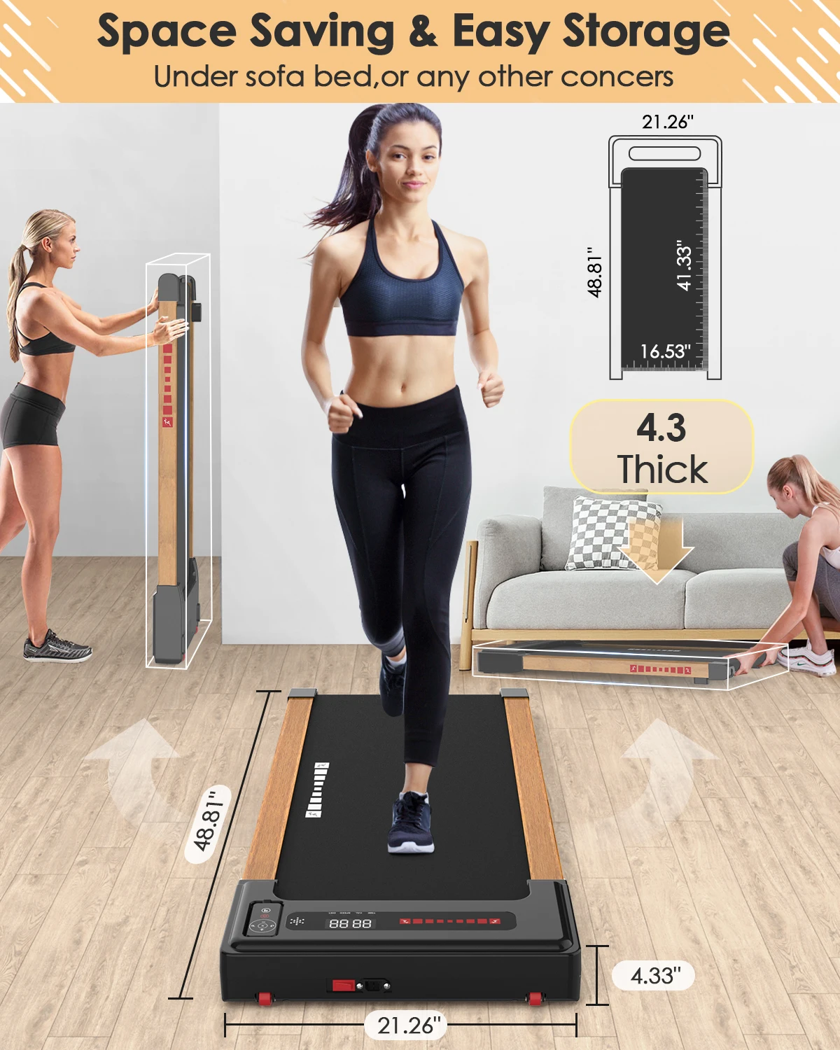 for Indoor walking  pad with Incline Under Desk treadmill slim running belt for home and offices