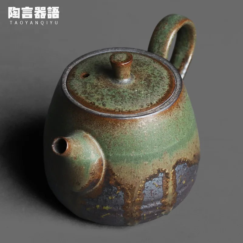 Vintage pottery bronze celadon hand-held teapot kiln baking glaze craft kung fu tea ceremony hand-held tea maker single pot