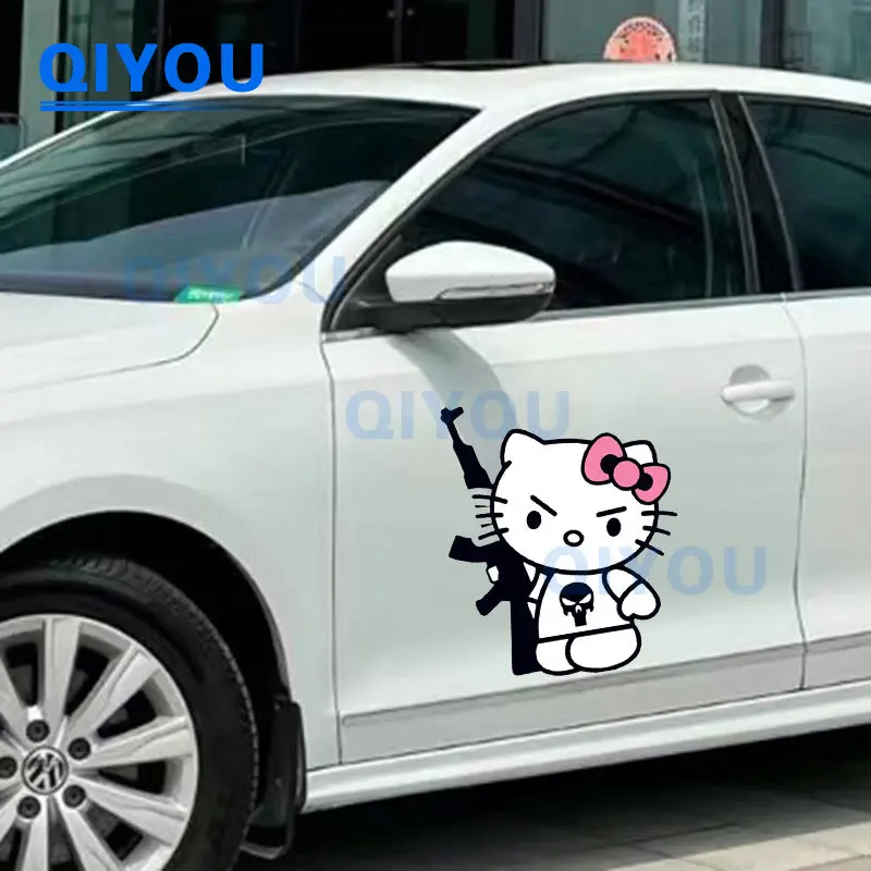 Fashionable Reflective Motorcycle Car Sticker Kitty Gun Bad Gangster PVC Decal Suitable for Skateboarding Laptop Trolley Case